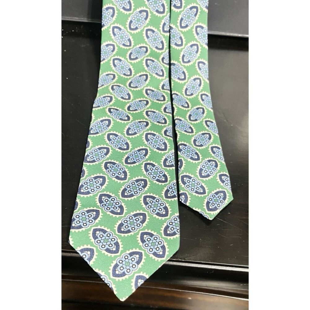 Charles Tyrwhitt Green and Blue Patterned Tie - Picture 6 of 9
